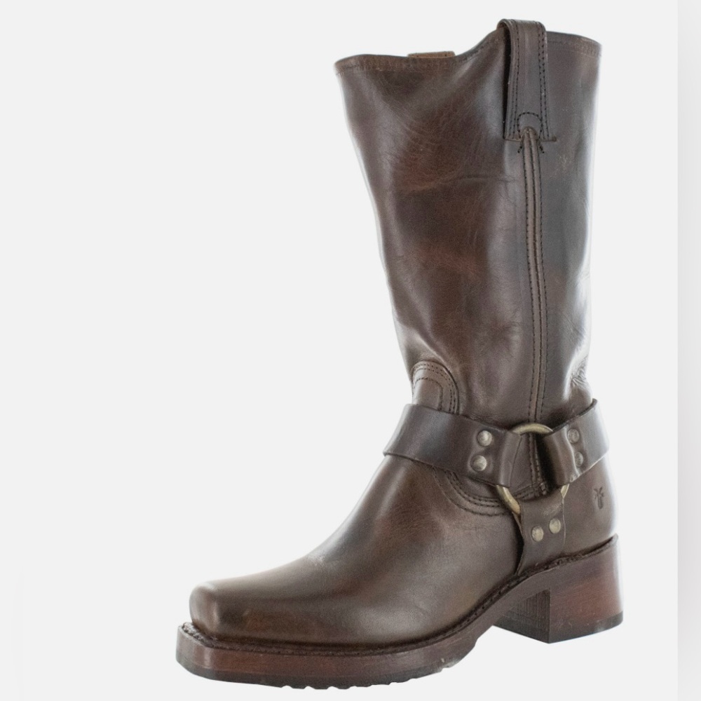 Frye Heirloom Harness Espresso Square toe Motto boots women’s size 8.5